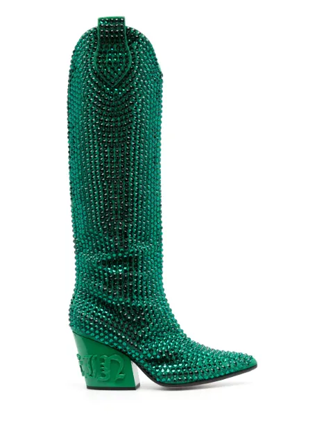 Philipp Plein 75mm crystal-embellished boots Green FACSWSE0692PLE010N