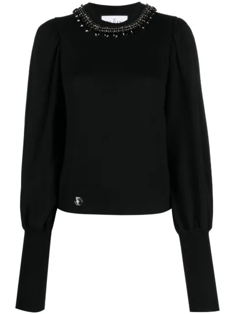 Philipp Plein Crystal-embellished wool knitted jumper Black FACCWKO0569PKN002N