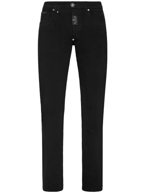 Philipp Plein Supreme logo-plaque straight-leg jeans Black FACCMDT3562PDE004N