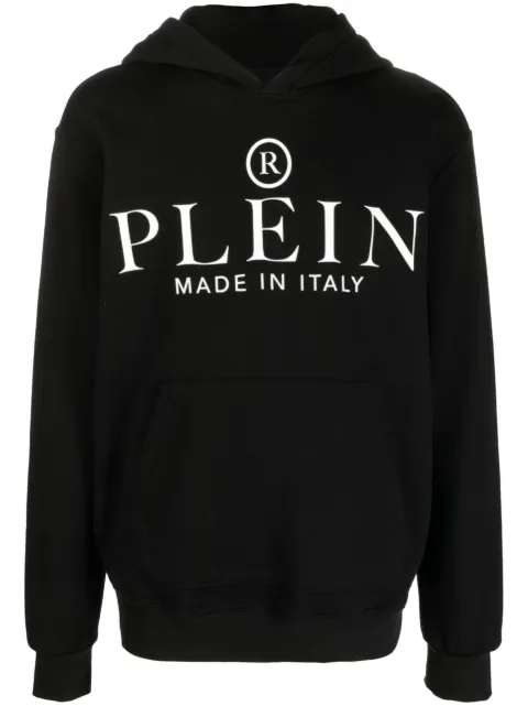 Philipp Plein logo-print cotton hoodie Black FACCMJB2700PJO002N