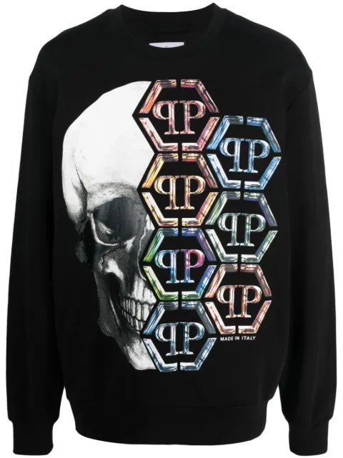 Philipp Plein skull-print cotton sweatshirt Black FACCMJO1021PJY002N
