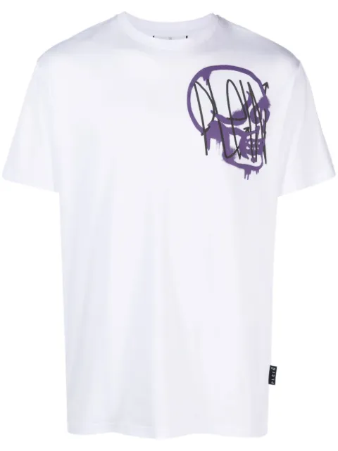 Philipp Plein metallic-finish skull print T-shirt White FACCMTK6380PJY002N