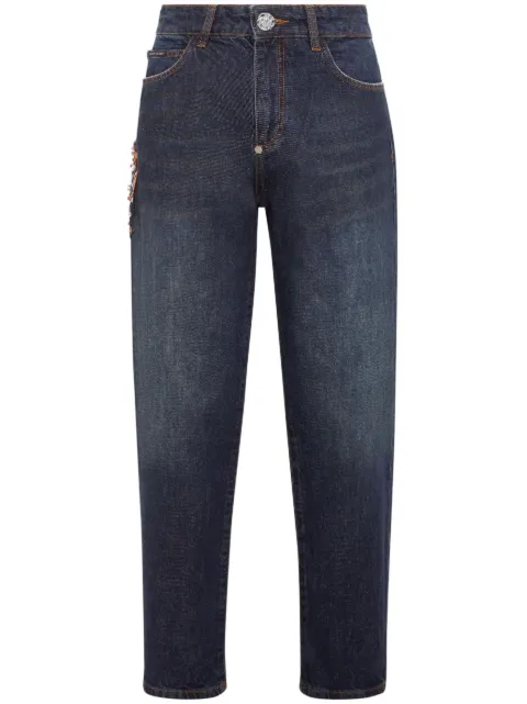 Philipp Plein appliqué-detail tapered jeans Blue FACCWDT2378PDE004N