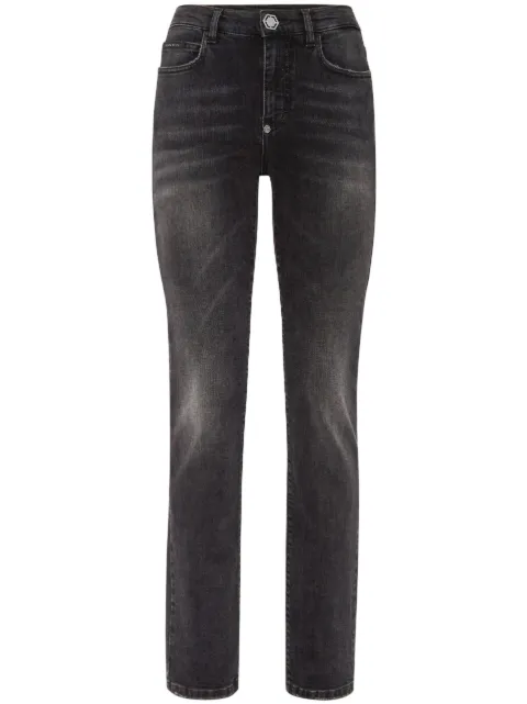 Philipp Plein mid-rise straight-leg faded jeans Black FACCWDT2380PDE004N