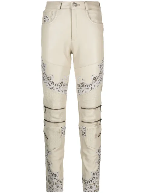 Philipp Plein bandana-panelling skinny leather trousers Neutrals FACCWLT0143PLE010N