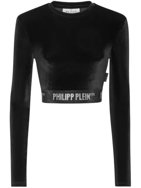 Philipp Plein long-underband velvet crop top Black FACCWRK0514PTE003N