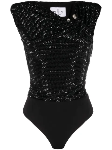 Philipp Plein crystal-embellished bodysuit Black FACCWRK0517PJY002N