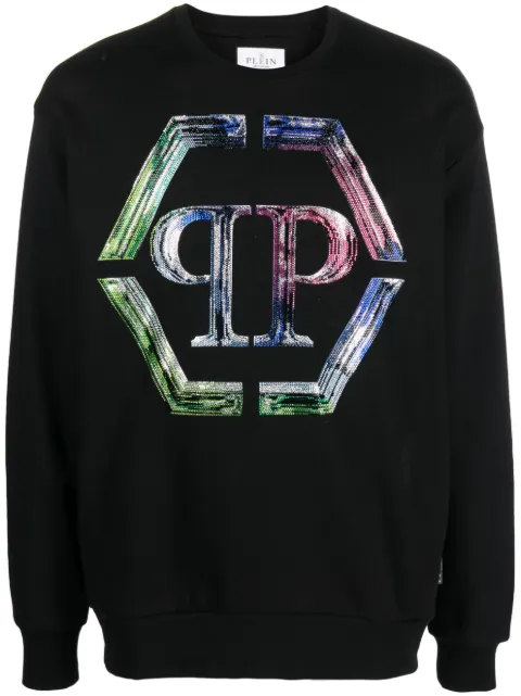 Philipp Plein logo-print long-sleeved sweatshirt Black FACCMJO1033PJO002N