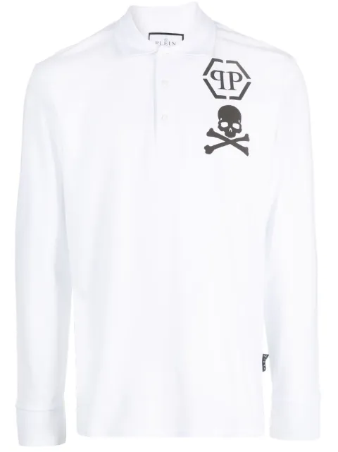 Philipp Plein logo-print long-sleeved polo shirt White FACCMTK6412PTE003N