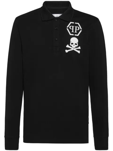 Philipp Plein skull-print cotton polo shirt Black FACCMTK6412PTE003N