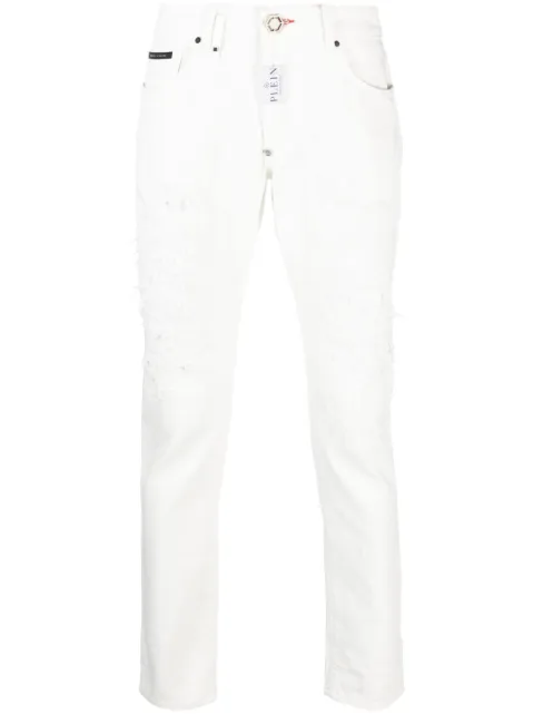 Philipp Plein distressed straight-leg jeans White FACCMDT3558PDE004N