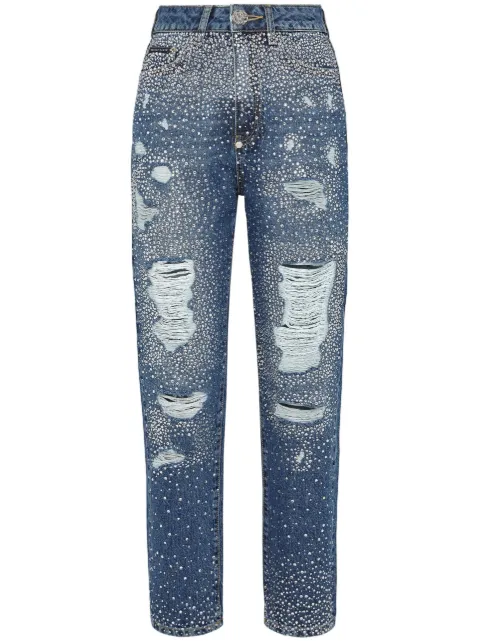 Philipp Plein crystal-embellished distressed-denim trousers Blue FACCWDT2261PDE004N