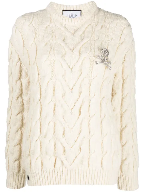 Philipp Plein long-sleeve cable-knit jumper White FACCWKO0560PKN002N