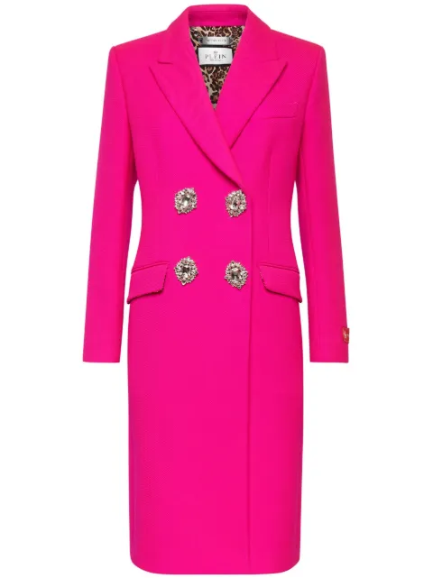 Philipp Plein crystal-embellished wool coat Pink FACCWRA0613PTE076N