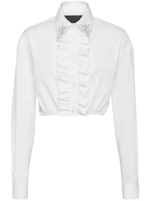 Philipp Plein cropped ruffled cotton shirt White FACCWRP0431PTE012N