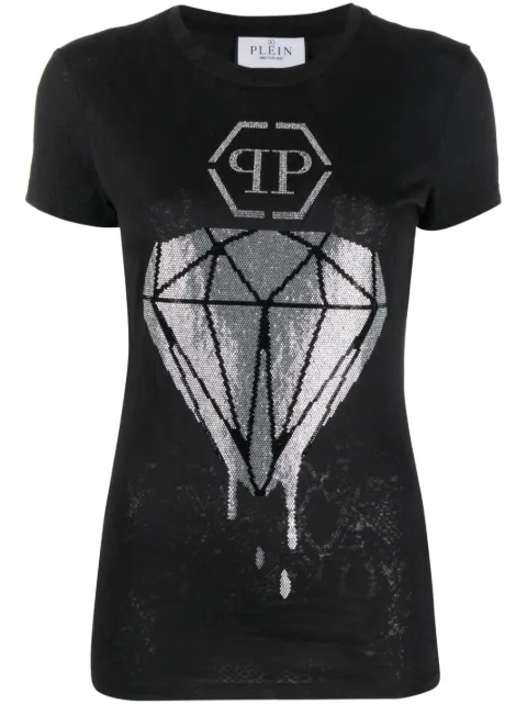 Philipp Plein diamond rhinestone-embellished T-shirt Black FACCWTK2909PJY002N