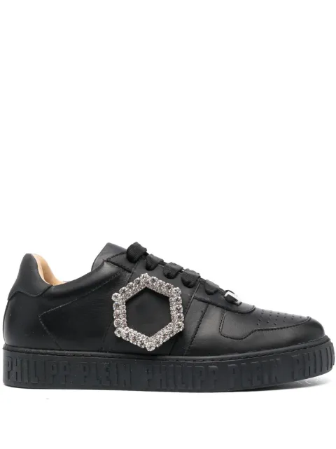 Philipp Plein crystal-detailed leather sneakers Black FACSWSC2691PLE075N