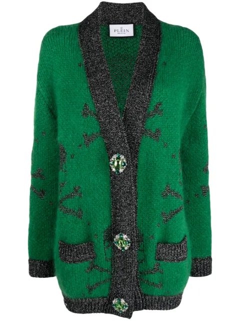 Philipp Plein skull-print mohair-blend cardigan Green FACCWKQ0138PKN002N