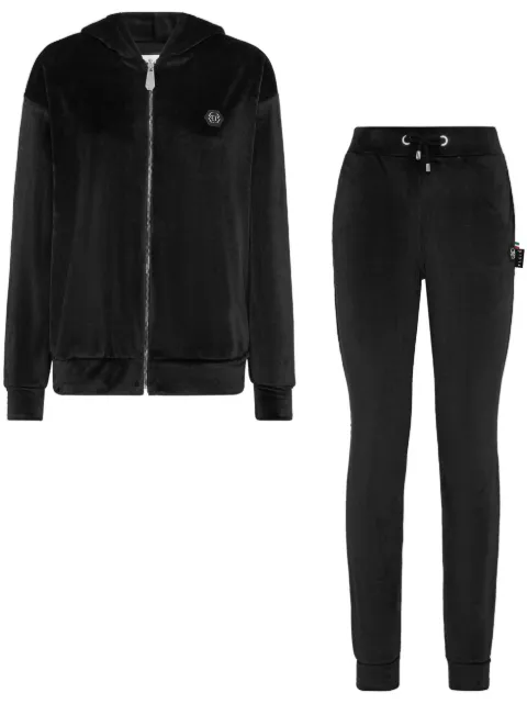 Philipp Plein crystal-embellished plush tracksuit set Black FACCWJJ0170PTE003N