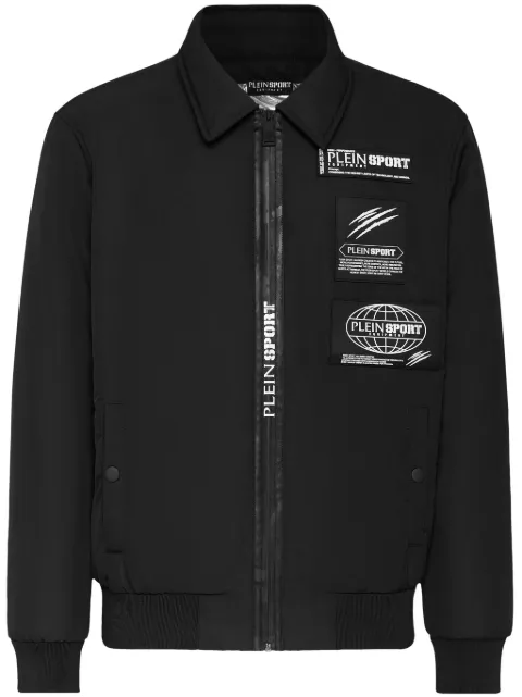 Plein Sport logo-patch matte-finish bomber jacket Black FACCMRB2239SXV005N