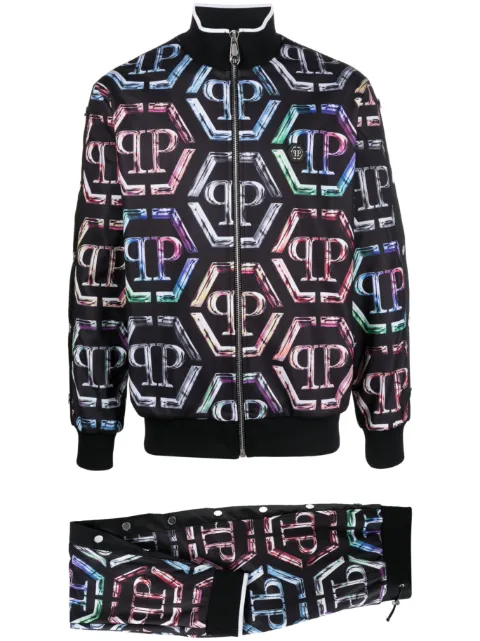 Philipp Plein logo-print stretch-cotton tracksuit Black FACCMJJ0560PJO002N
