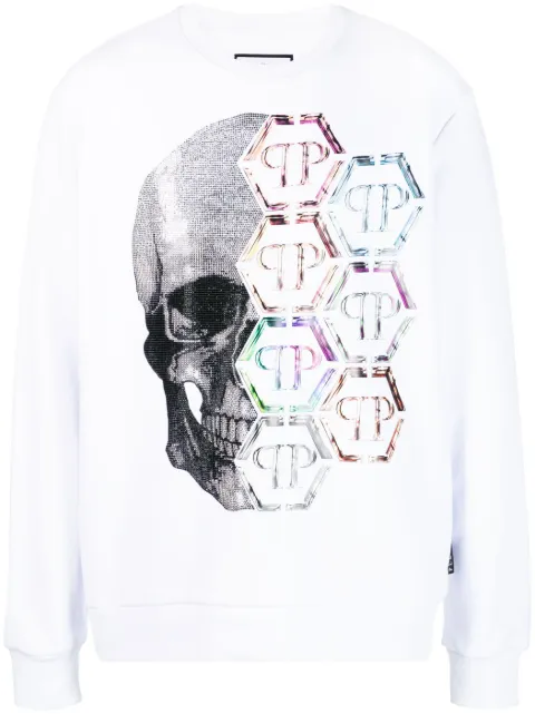 Philipp Plein skull-print crew-neck sweatshirt White FACCMJO1034PJO002N
