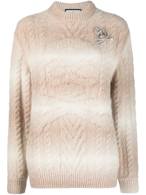 Philipp Plein Skull&Bones stripe-pattern knitted jumper White FACCWKO0562PKN002N