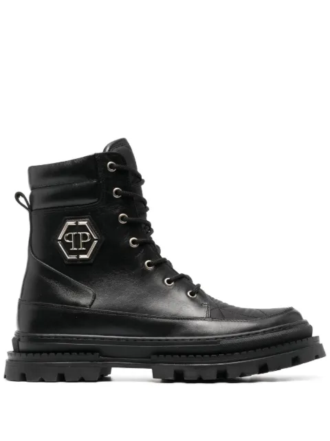 Philipp Plein logo-plaque leather ankle boots Black FACSMSE0224PLE010N