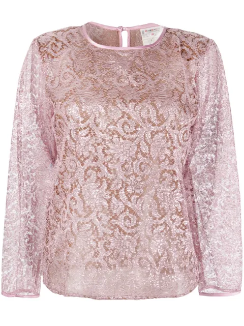 Saint Laurent Pre-Owned 1980s lurex sheer lace blouse Pink YVSA480MB