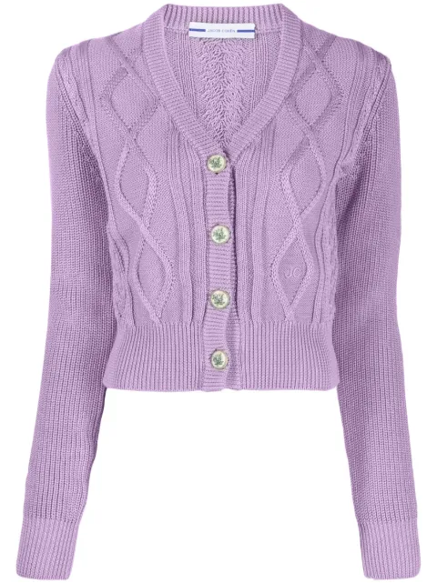 Jacob Cohën logo-embroidered cable-knit cardigan Purple VSH0111X1537