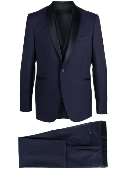 Tagliatore satin-trim three-piece suit Blue EFBR18A01060004