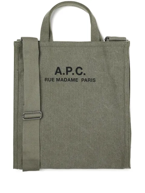 A.P.C. logo-print cotton tote bag Green CODBMH61318SM23