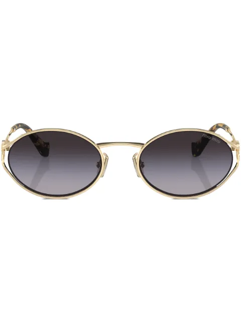 Miu Miu Eyewear logo-plaque oval-frame sunglasses Gold SMU52YZVN5D1