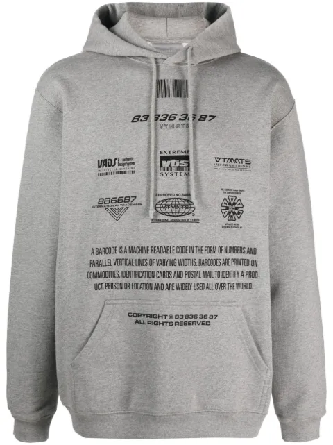 VTMNTS Movie Barcode Definition cotton hoodie Grey VL16HD360G