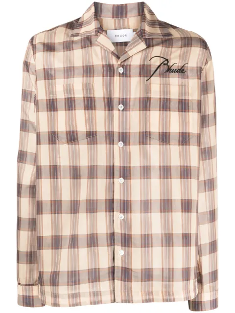 RHUDE sheer plaid-print shirt Neutrals RHSS23SR93045389