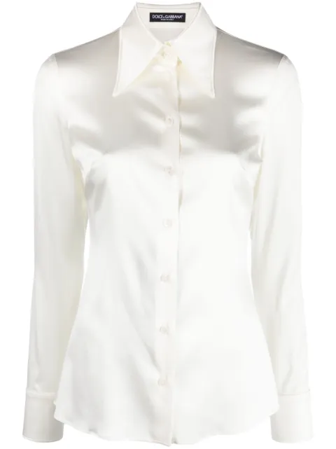 Dolce & Gabbana long-sleeve silk shirt Neutrals F5R11TFURAG