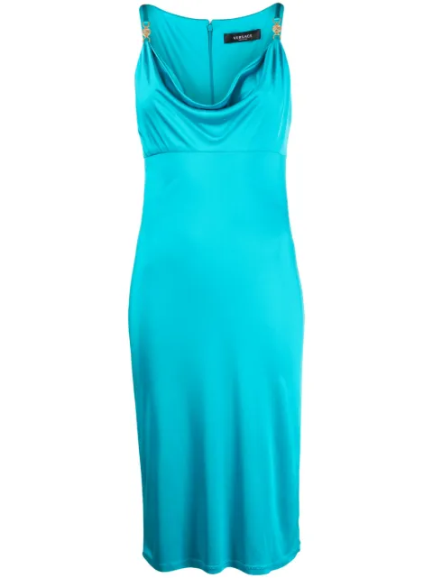 Versace logo-plaque cowl-neck midi dress Blue 10087451A00572