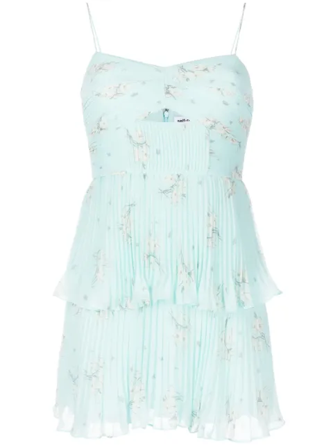 Self-Portrait floral-print tiered chiffon minidress Blue SS23005SPBL