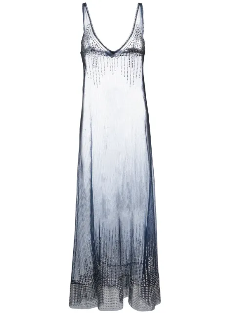 Rabanne stud-detailed sheer long dress Blue 23PMRO534ML0217