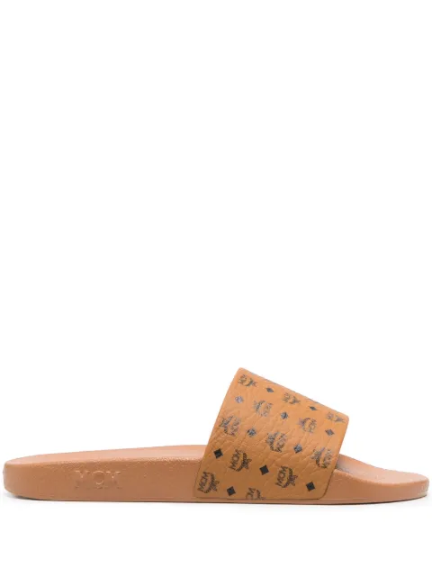 MCM logo-print single-strap slides Brown MEXCAMM17