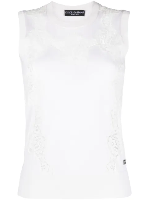 Dolce & Gabbana lace-trim sleeveless knitted top White FXJ26TJEMO7