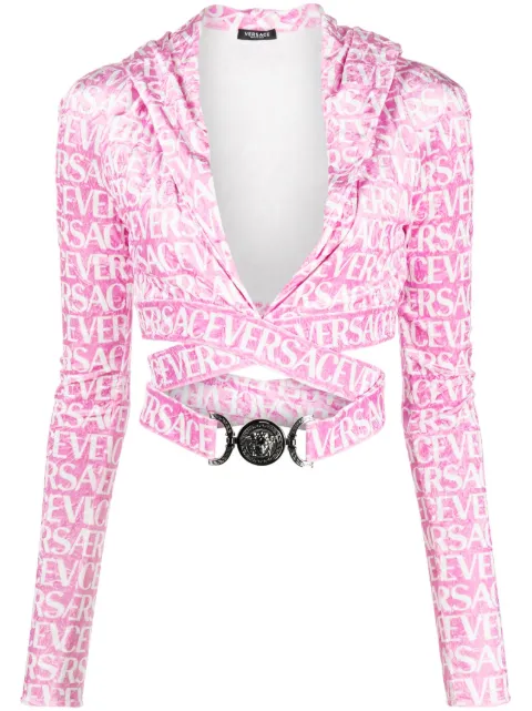 Versace Versace All-Over velvet cropped hoodie Pink 10078851A06579