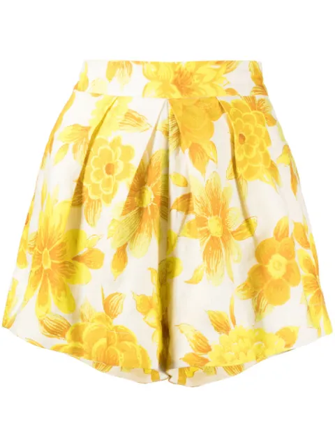 ALEMAIS Sonny floral-print linen shorts Yellow 1136PLEMON