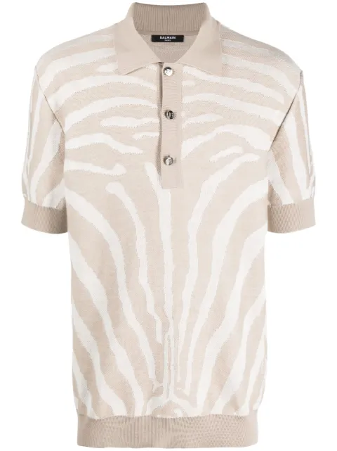Balmain zebra-jacquard polo shirt Neutrals AH1GB045KE09