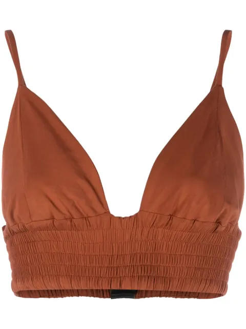 Federica Tosi triangle-cup shirred top Brown FTE23TP0840VI0131