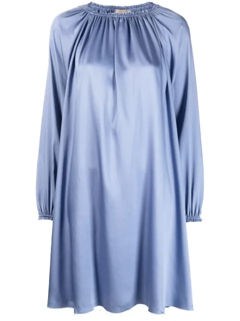 Blanca Vita gathered-detail long-sleeve dress Blue ASPLENIUM7103