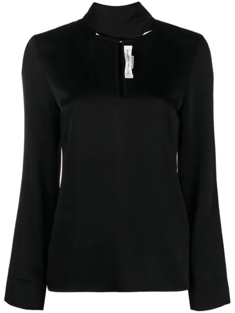 Victoria Beckham V-neck fringed satin blouse Black 1223WTP004663B