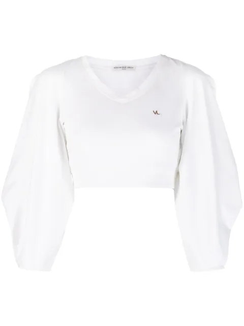Veronique Leroy draped-sleeve cropped jersey White JECLTOP008