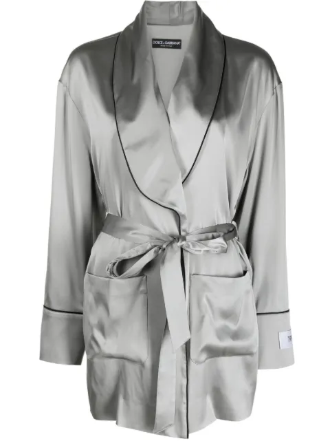 Dolce & Gabbana belted satin jacket Grey F26U3TFUACD