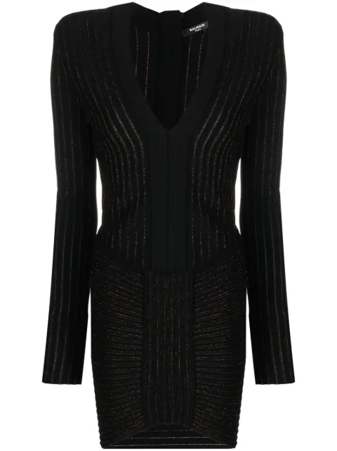 Balmain ribbed V-neck mini dress Black AF1R8425KD38